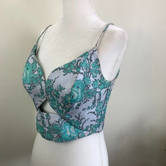 Zimmermann Tempo Brocade Plunge Bodice Floral Green 2 US 8 M L - Picture 2 of 12